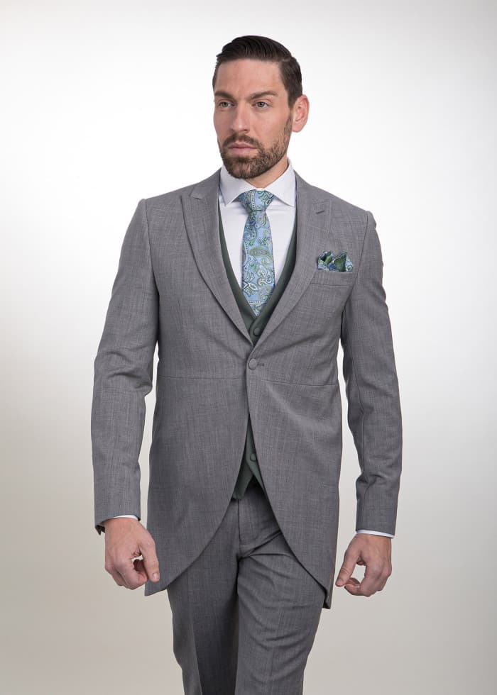 Traje media gala chaque gris claro pura lana de alta costura para ceremonia nupcial