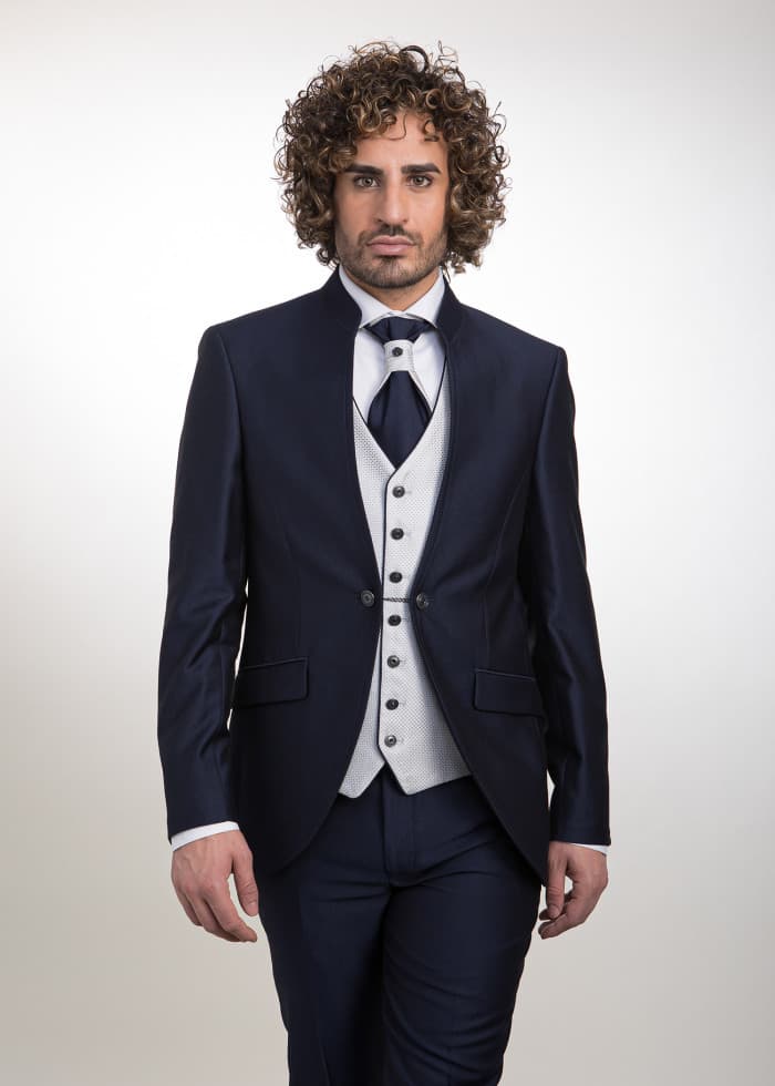 Traje azul cuello mao elegante para novio Palma - Lord Ton alta costura