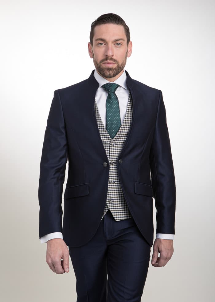 Traje azul cuello mao elegante para novio Palma - Lord Ton alta costura