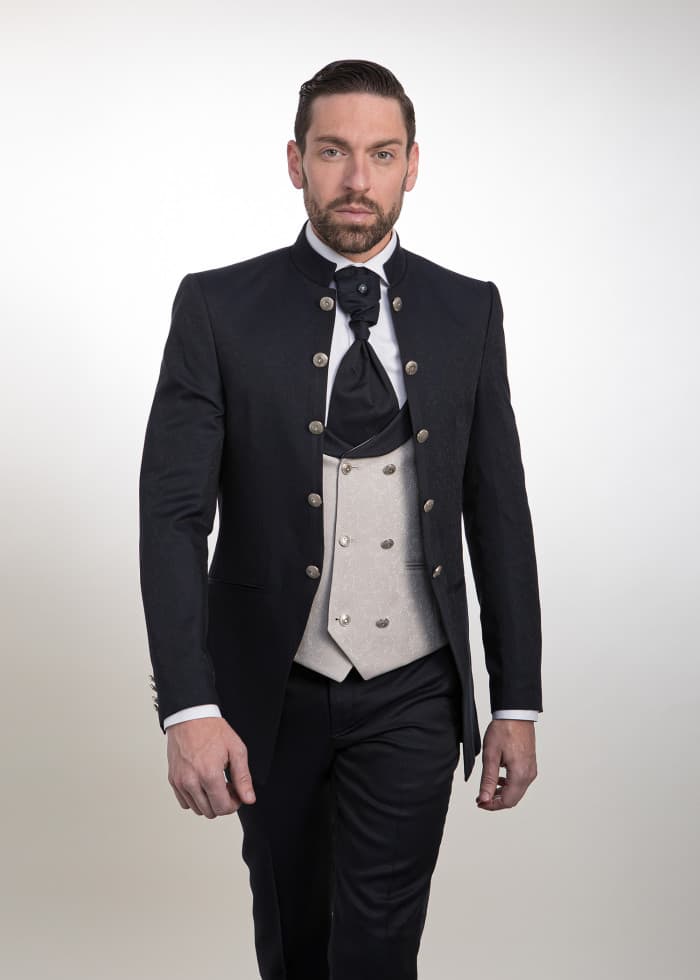 Traje cuello mao con botones en la solapa elegante para novio Palma - Lord Ton alta costura
