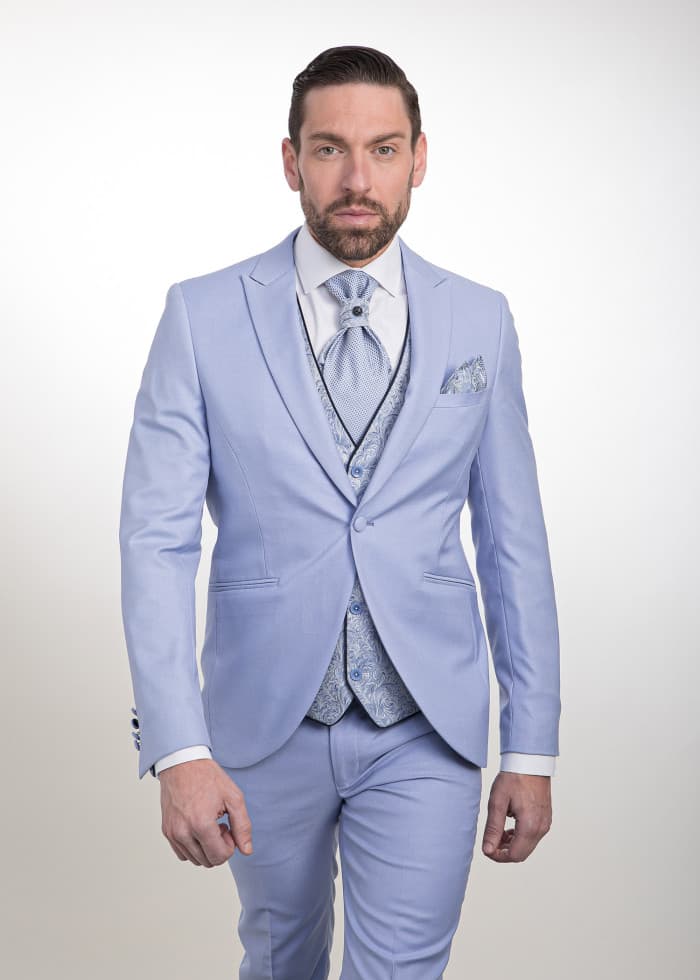Traje azul claro satinado elegante para novio Palma - Lord Ton alta costura