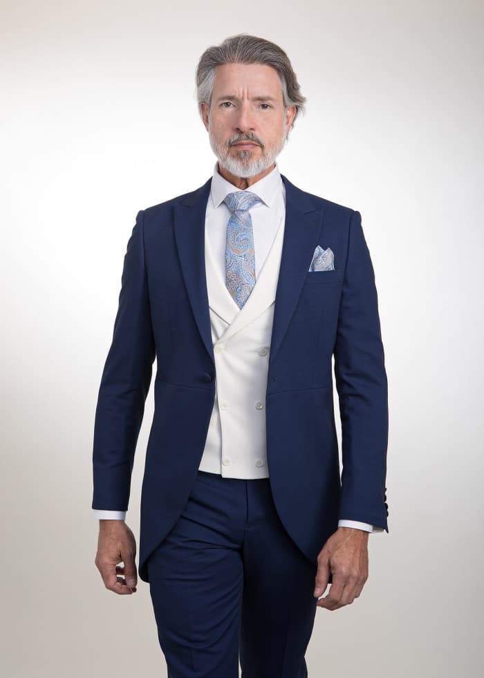 Traje azul medio con fantasia elegante para novio Palma - Lord Ton alta costura