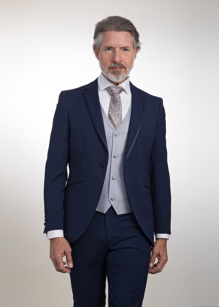Traje azul medio con fantasia elegante para novio Palma - Lord Ton alta costura