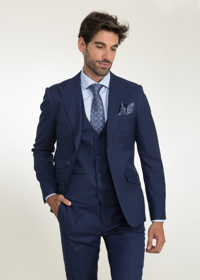 Traje azul con chaleco moderno para padrino Palma - Lord Ton conjunto completo