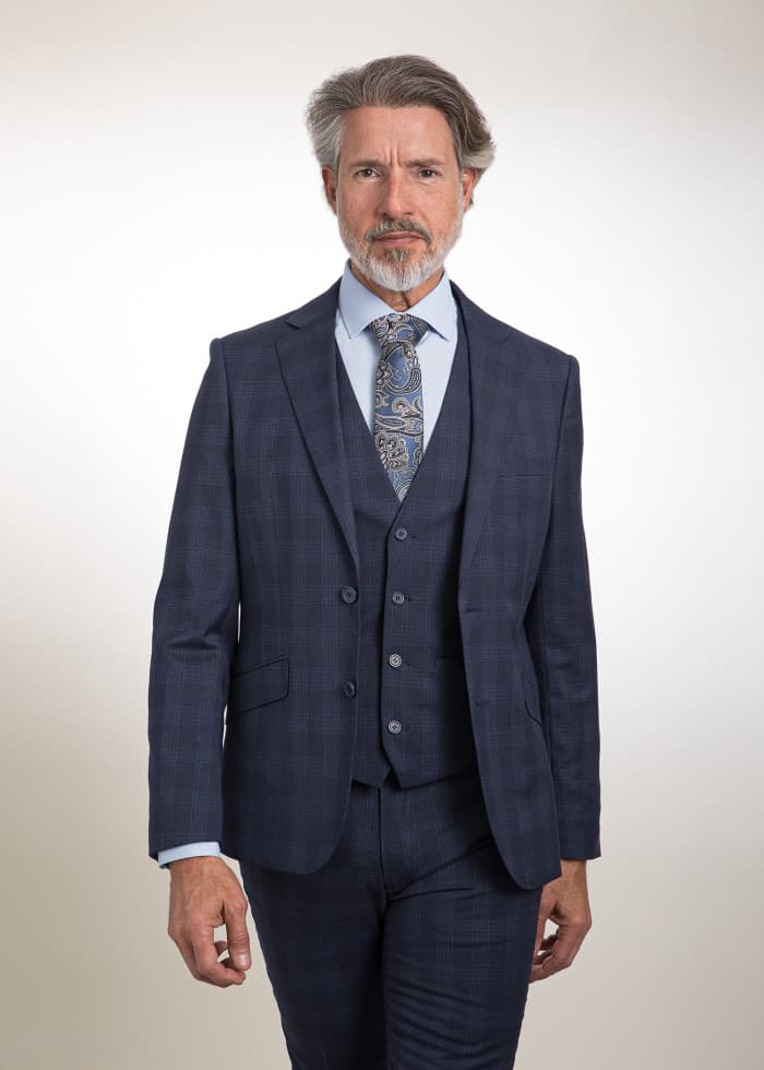 Traje azul príncipe de Gales con chaleco para padrino Palma - Lord Ton estilo británico