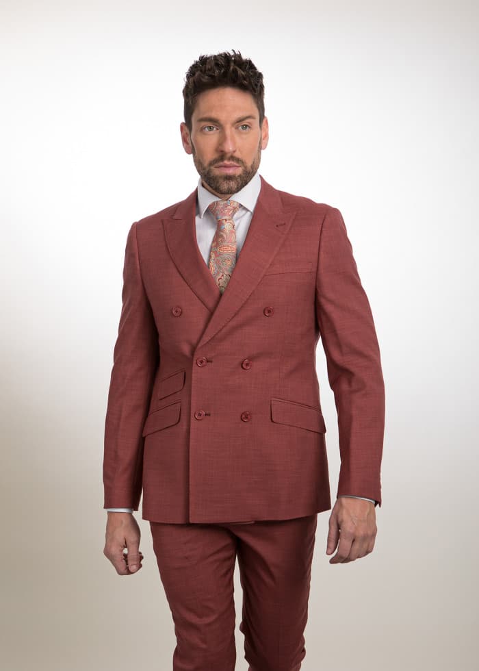Traje cruzado granate para padrino joven Palma - Lord Ton estilo moderno