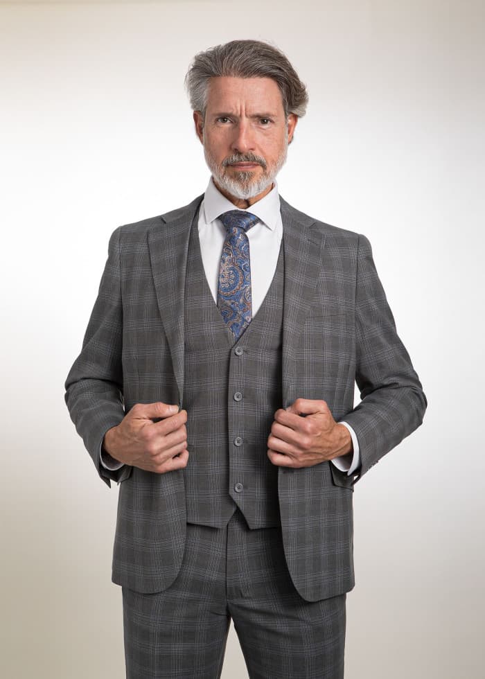 Traje gris príncipe de Gales con chaleco para padrino Palma - Lord Ton elegancia clásica
