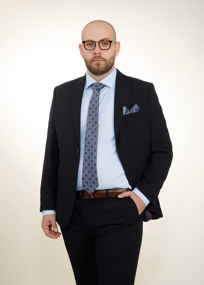 Traje azul marino regular fit para padrino Palma - Lord Ton corte clásico